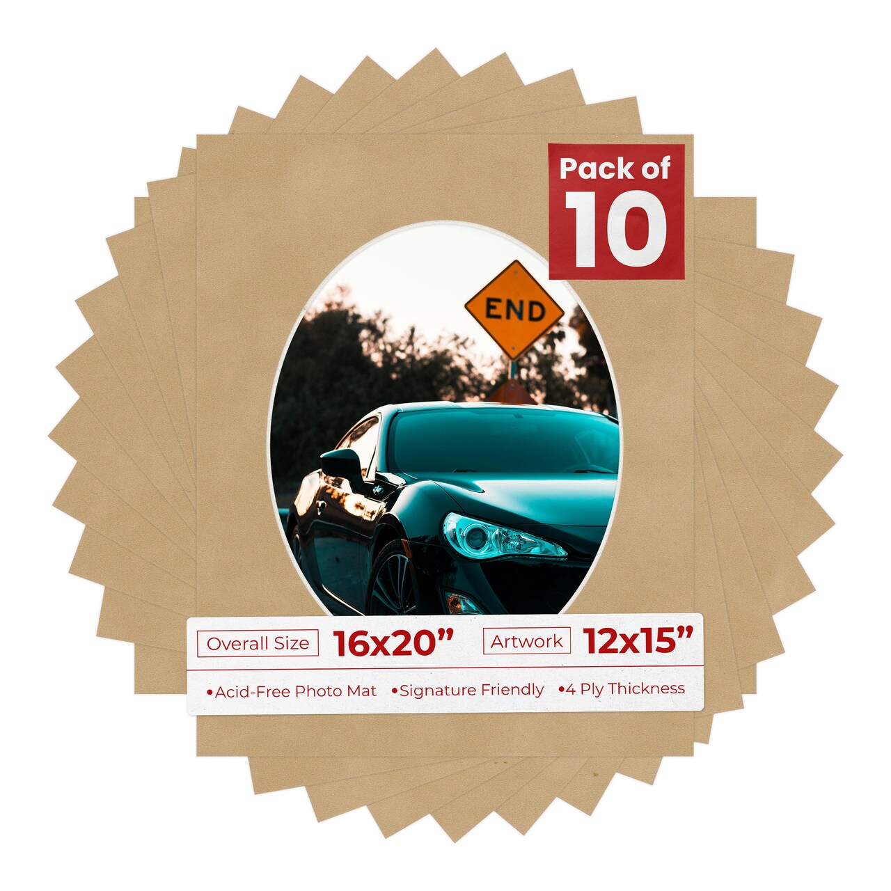 Beige Suede Mat Board for 16x20 Frames - Oval Opening for 12x15 Photos
